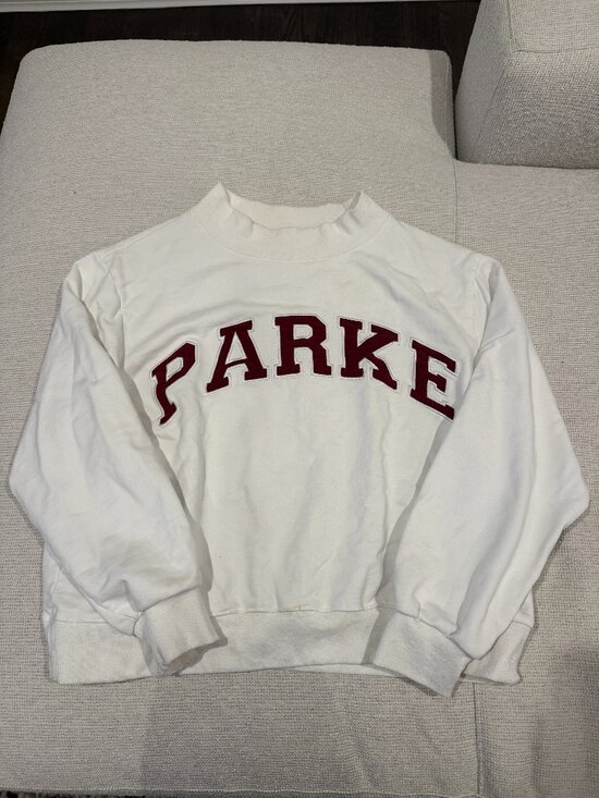 Parke Tops - Parke Heritage Mockneck in White with Burgundy Font L/XL